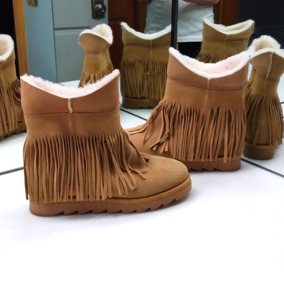 ASH BEIGE FRINGE ANKLE BOOTIES SIZE 10 - Picture 1 of 13